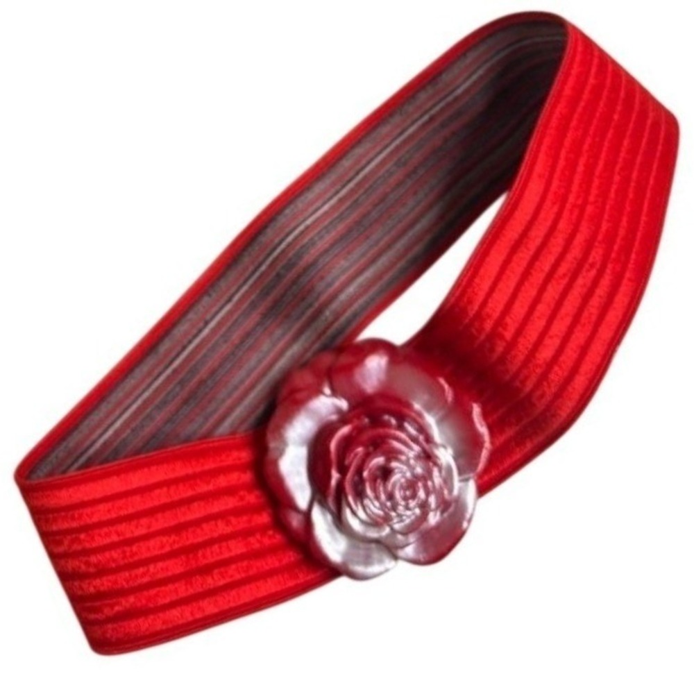 Charmant Beverly Hills Womens Red Rose with Silver Stretch Fabric Belt One Size